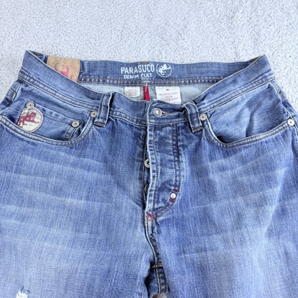 Parasuco Denim Cult Straight Leg Jeans Women 32 Blue Distressed Y2K Vintage - Picture 9 of 16